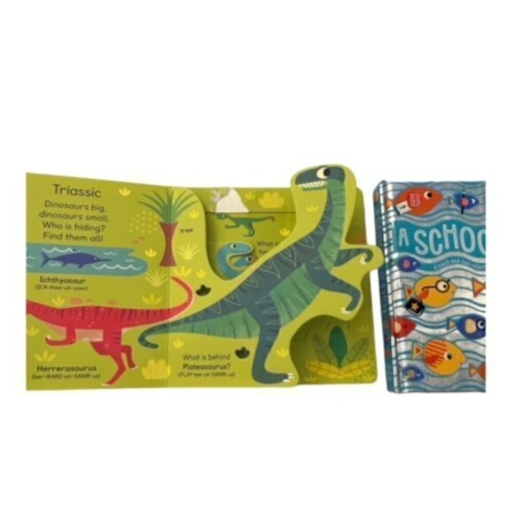 Bundle of 2 Baby Toddler Books - A School of Fish, Dinosaurs Peek Through Flaps - Picture 3 of 4